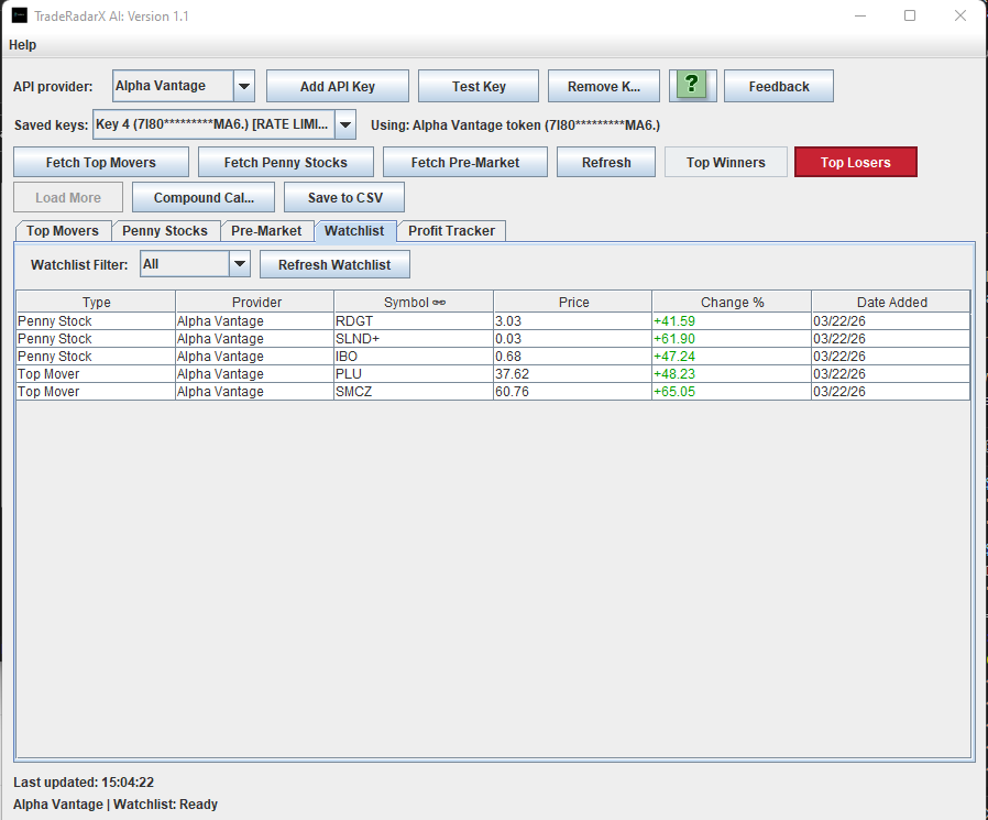 TradeRadarX AI scanners and momentum feed